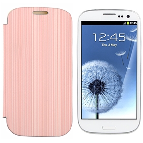 BuySKU67608 Stylish Vertical Stripes Ultra-thin PU Protective Front Case & Hard Battery Back Case for Samsung Galaxy S III (Pink)
