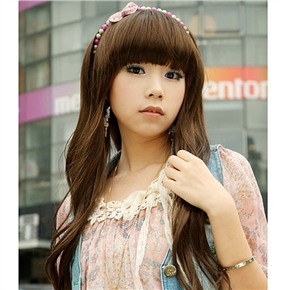 BuySKU62340 Sweet Long Curly Wig Hair with Straight Bang (Light Brown)