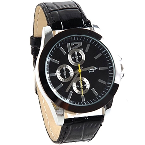 BuySKU58074 Three Dazzling Small Dials Design Quartz Wrist Watch with Synthetic Leather Strap (Black)