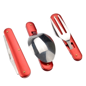 BuySKU58805 Three Items Metal Dinnerware of Knife Spoon & Fork (Red)