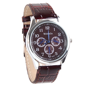 BuySKU58072 Three White Small Dials Design Quartz Wrist Watch with Faux Leather Band (Brown)