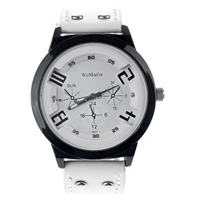 BuySKU57694 Trendy Wrist Watch with Round Dial and White PU Leather Watchband