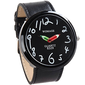 BuySKU58076 Two Pencil Hands Design Quartz Wrist Watch with Faux Leather Band for Female (Black)