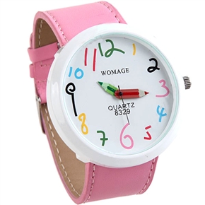 BuySKU58080 Two Pencil Hands Design Quartz Wrist Watch with Faux Leather Band for Female (Pink)