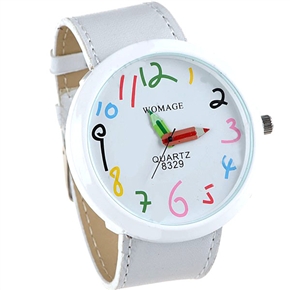 BuySKU58079 Two Pencil Hands Design Quartz Wrist Watch with Faux Leather Band for Female (White)