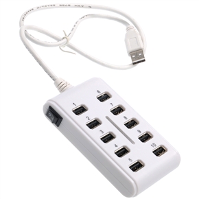 BuySKU55122 USB 2.0 High Speed 10 Ports Hub Adapter with Socket Shape for PC Laptop Notebook Computer (White)