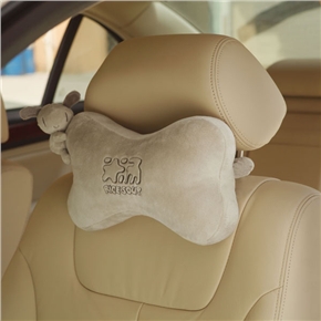 BuySKU59584 Ultra Soft Bone Shape Car Neck Pillow Bear Style Pillow with Band (Khaki)
