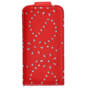 BuySKU65511 Unique Maple Leaves Pattern Up-down Open Protective PU Case Cover with Rhinestones for iPhone 4 /iPhone 4S (Red)