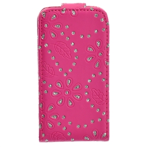 BuySKU65509 Unique Maple Leaves Pattern Up-down Open Protective PU Case Cover with Rhinestones for iPhone 4 /iPhone 4S (Rosy)