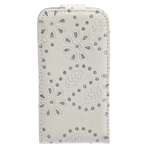 BuySKU65512 Unique Maple Leaves Pattern Up-down Open Protective PU Case Cover with Rhinestones for iPhone 4 /iPhone 4S (White)