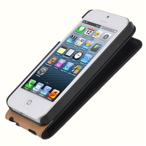 BuySKU67883 Unique Up-down Open Style PU Protective Case Cover with Small Mirror & Inner Hard Back Case for iPhone 5 (Black)