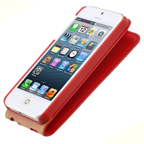 BuySKU67881 Unique Up-down Open Style PU Protective Case Cover with Small Mirror & Inner Hard Back Case for iPhone 5 (Red)