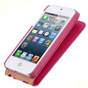 BuySKU67880 Unique Up-down Open Style PU Protective Case Cover with Small Mirror & Inner Hard Back Case for iPhone 5 (Rosy)