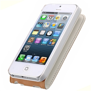 BuySKU67882 Unique Up-down Open Style PU Protective Case Cover with Small Mirror & Inner Hard Back Case for iPhone 5 (White)