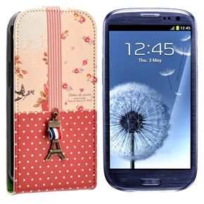 BuySKU65357 Up-down Open Style Beautiful Pattern Protective PU Case Cover with Metal Eiffel Tower for Samsung Galaxy SIII /I9300
