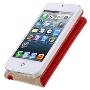 BuySKU67905 Up-down Open Style Litchi Skin PU Protective Case with Inner Hard Back Case & Magnetic Closure for iPhone 5 (Red)