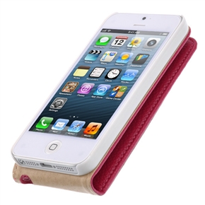 BuySKU67903 Up-down Open Style Litchi Skin PU Protective Case with Inner Hard Back Case & Magnetic Closure for iPhone 5 (Rosy)