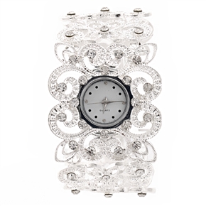 BuySKU67020 Vogue Flower Pattern Rhinestones Bracelet Style Women's Quartz Wrist Watch with Round Dial (Silver)