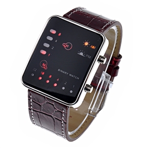 BuySKU58291 Vogue Style Red LED Wrist Watch Binary Watch (Brown)