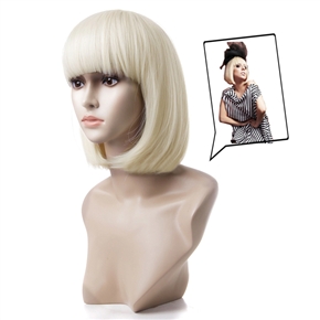 BuySKU67441 WM68 Vogue Shoulder-length Straight Bobo Style Synthetic Fiber Women's Wig with Full Bangs (Silvery White)