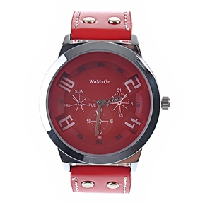 BuySKU57696 WoMaGe Multi-functional Style Wrist Watch with Round Case & Leather Band for Male (Red)