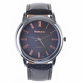 BuySKU57675 WoMaGe Roman Numeral Quartz Watch with Blue Dial & Leather Band for Male (Black)
