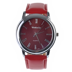 BuySKU57674 WoMaGe Roman Numeral Quartz Watch with Dark Red Dial & Leather Band for Male (Red)