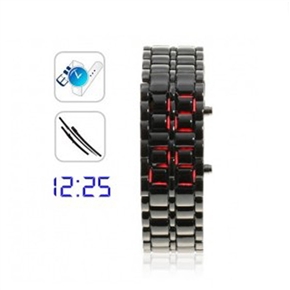 BuySKU58358 Woman Style Red LED Watch Stainless Steel Digital Watch (Black)