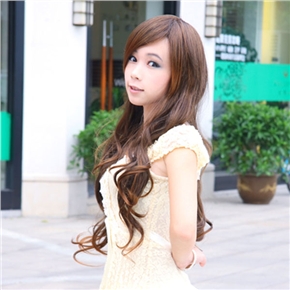 BuySKU62350 Women Long Curly Wig Curly Hairstyle with Front Bang (Light Brown)