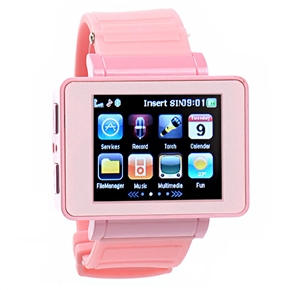 BuySKU63992 i5 One SIM Quad Band 1.8 Inch Touch Screen Watch Cell Phone with Silicone Band Bluetooth Camera FM MP3 MP4 (Pink)