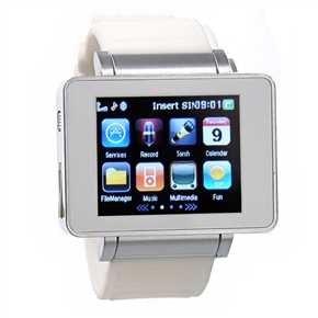 BuySKU63998 i5 One SIM Quad Band 1.8 Inch Touch Screen Watch Cell Phone with Silicone Band Bluetooth Camera FM MP3 MP4 (White)