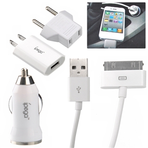 BuySKU65719 ipega AC Adapter/Car Charger /Charging Cable /EU-plug Converter Mini Charging Pack for iPhone /iPod Touch (White)