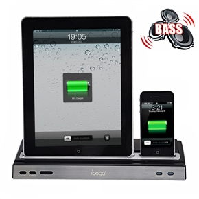 BuySKU65623 ipega Multi-functional Charger Docking Station with Stereo Speaker for iPad /iPhone /iPod (Black)