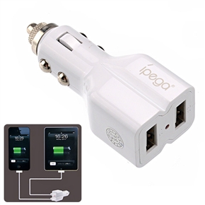 BuySKU66567 ipega PG-IP101 Portable Car Charger Adapter with Double USB Port for iPad /iPhone /iPod (White)