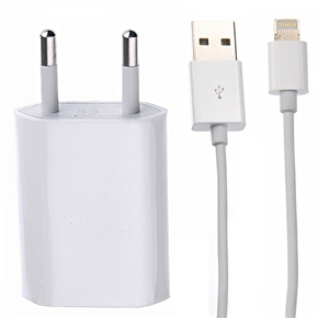 BuySKU69980 2-in-1 1M 8-pin USB Data Charging Cable & EU-plug USB AC Power Adapter Kit for iPhone 5 /iPad mini (White)