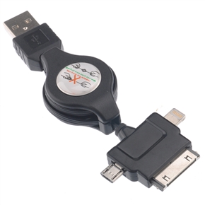 BuySKU70217 3-in-1 Retractable Style USB Data & Charging Cable for iPhone 5 /iPhone 4 /iPhone 4S /iPad mini /Samsung /HTC (Black)