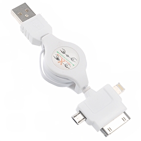 BuySKU70218 3-in-1 Retractable Style USB Data & Charging Cable for iPhone 5 /iPhone 4 /iPhone 4S /iPad mini /Samsung /HTC (White)