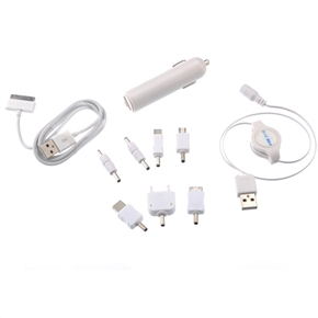 BuySKU70105 8-in-1 Universal USB Car Charger Adapter Set for iPhone /iPad /Samsung /Nokia /Sony Ericsson /HTC /Motorola (White)