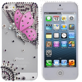 BuySKU70216 Beautiful 3D Butterfly Pattern Rhinestones Decor Hard Protective Back Case Cover for iPhone 5 (Pink)