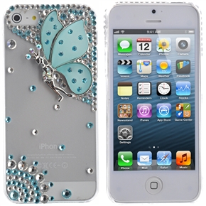 BuySKU70215 Beautiful 3D Butterfly Pattern Rhinestones Decor Hard Protective Back Case Cover for iPhone 5 (Sky-blue)