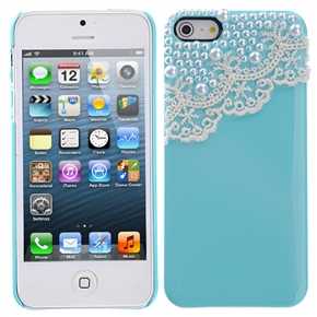 BuySKU70029 Cute 3D Bling Pearl Decor Lace Style Hard Protective Back Case Cover for iPhone 5 (Sky-blue)