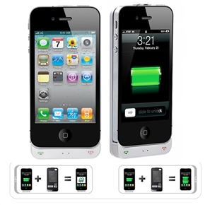 BuySKU69985 D4-SII 3-in-1 Dual-SIM Dual Standby & 1380mAh Backup Battery & Back Case for iPhone 4 /iPhone 4S (White)