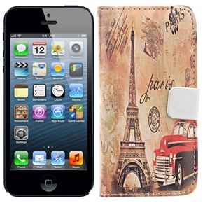 BuySKU70175 Left-right Open Style Retro Paris Eiffel Tower Pattern PU Protective Case Cover with Inner Hard Back Case for iPhone 5