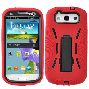 BuySKU69915 Robot Style Silicone & Plastic Protective Back Case Cover with Stand for Samsung Galaxy S III /i9300 (Red)