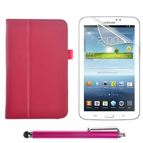 BuySKU73612 3-in-1 PU Magnetic Flip Case & Screen Guard & Stylus Pen Set for Samsung Galaxy Tab 3 7.0 P3200 (Rosy)