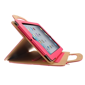360-degree Rotating Stand PU Protective Handbag Case Cover with Shoulder Strap for iPad 2 /The new iPad /iPad 4 (Rosy)
