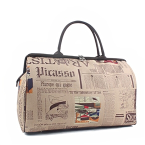 BuySKU75384 Fashion Retro Newspaper Pattern Zippered Waterproof Unisex Travel Tote Bag Handbag