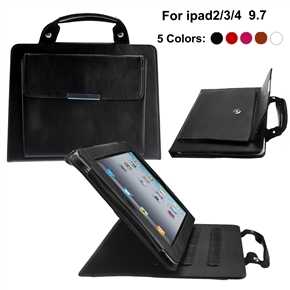 Stylish Crazy Horse Pattern PU Protective Handbag Case Cover with Stand for iPad 2 /The new iPad /iPad 4 (Black)