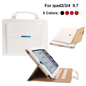 Stylish Crazy Horse Pattern PU Protective Handbag Case Cover with Stand for iPad 2 /The new iPad /iPad 4 (White)
