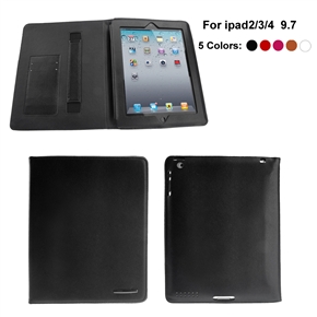 Ultra-thin Litchi Texture PU Protective Case Cover with Card Holder for iPad 2 /The new iPad /iPad 4 (Black)